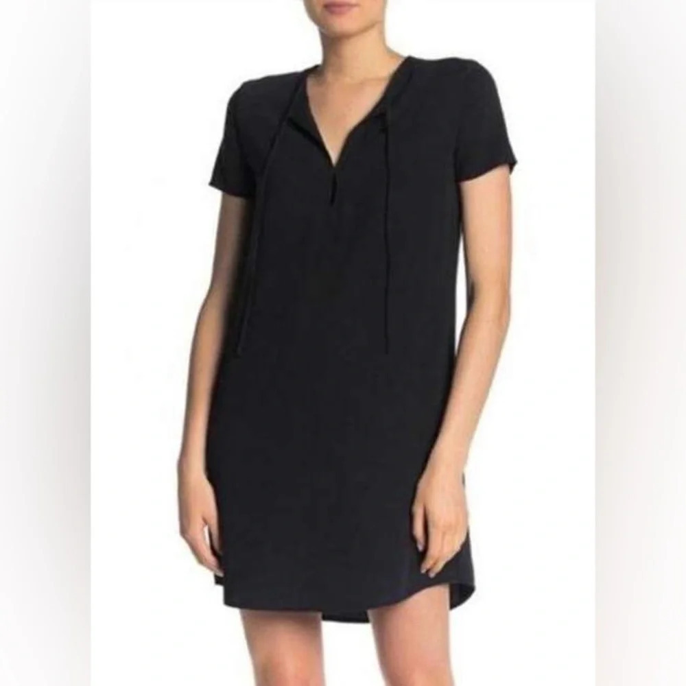 Theory Antazie DT Drapey Crepe Black Shift Shirt Dress Size 8 Medium FLAW Read
